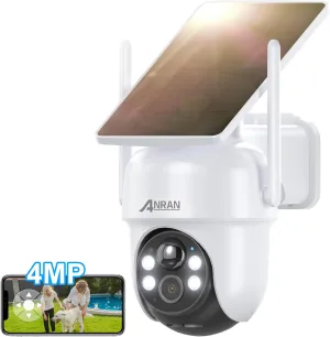 ANRAN Solar Security Cameras Wireless Outdoor, 4MP QHD Battery Powered Home Security System, 4-Cam Kit with Integrated Solar Panel, Forever Power, Spotlight, Expandable Local Storage (White)