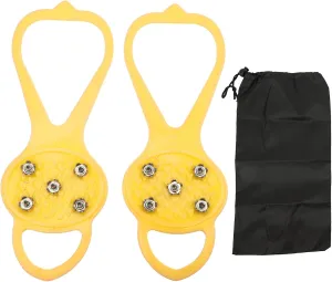 Anti-Skid 5-Teeth Crampons Rubber Thermoplastic Elastomer and Stainless Steel Nails,Lightweight and Portable,Suitable for Various Shoe Types,for Ice Fishing, Hunting(S-Yellow)