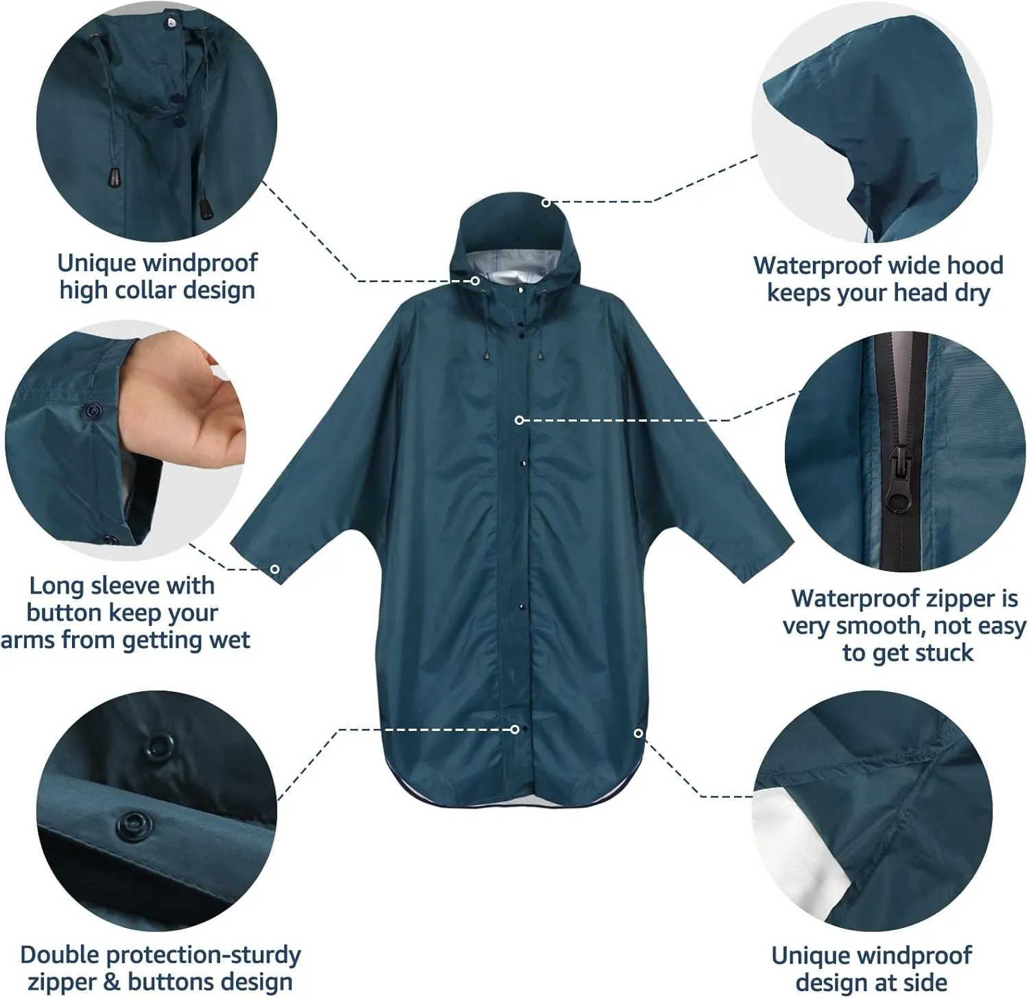 ANYOO Waterproof Rain Poncho for adults Lightweight Reusable Hiking Hooded Coat Jacket for Outdoor Activities