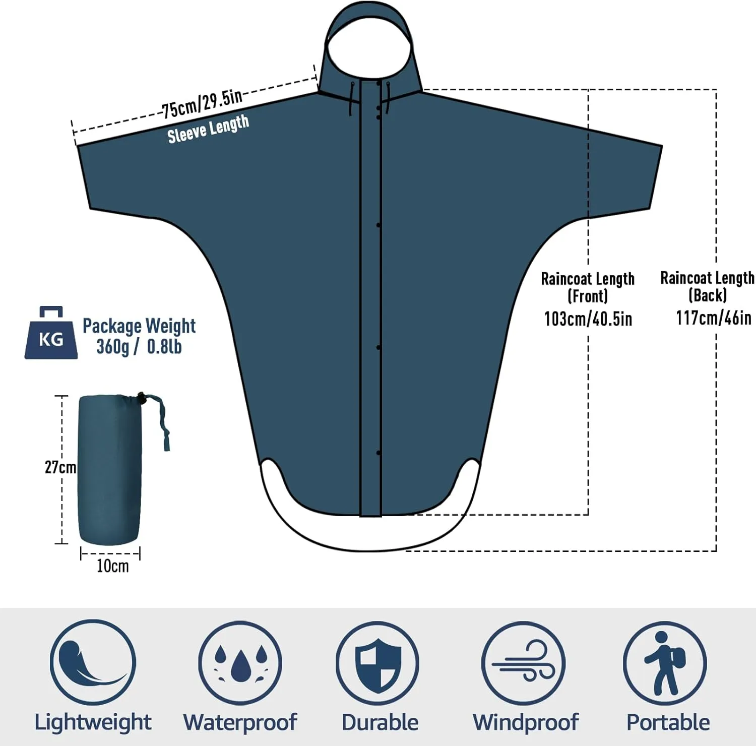 ANYOO Waterproof Rain Poncho for adults Lightweight Reusable Hiking Hooded Coat Jacket for Outdoor Activities