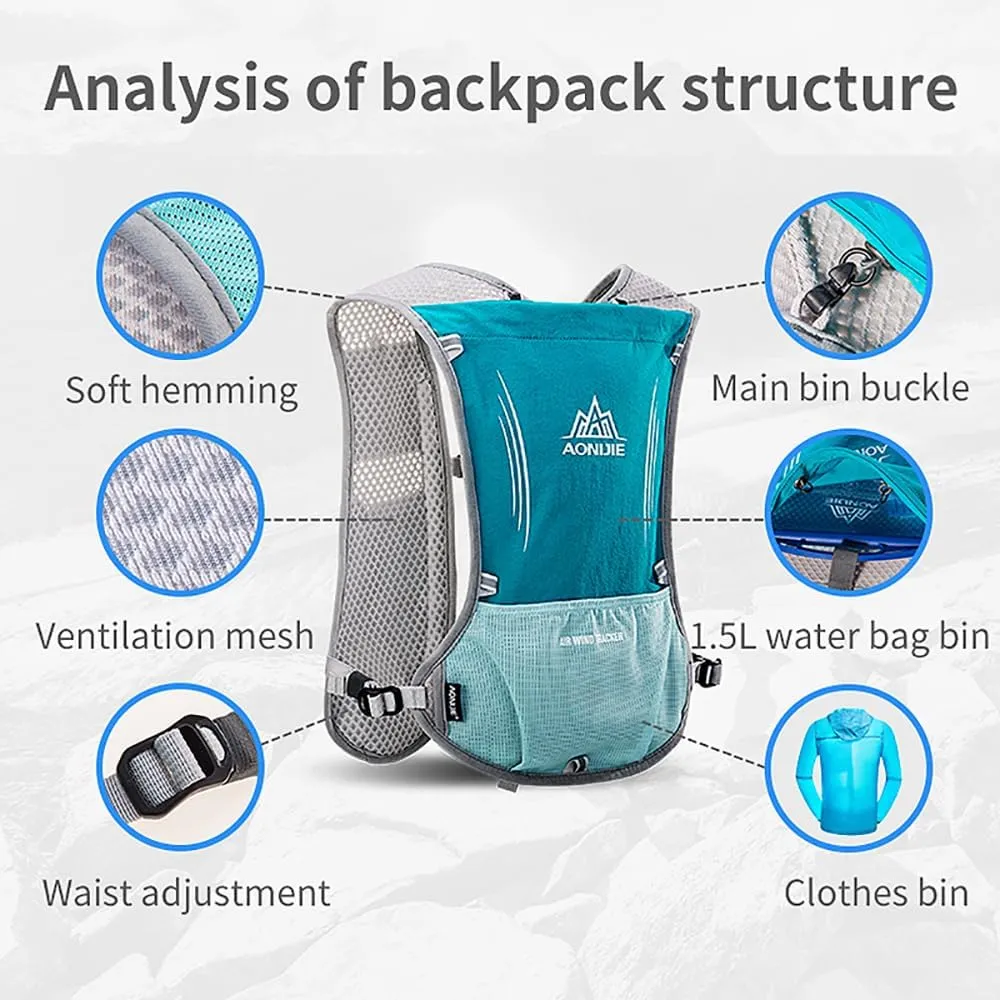 AONIJIE 5L Running Hydration Vest Pack with 1.5L Water Bladder Adjustable & Lightweight Hydration Backpack for Marathon Race Hiking Cycling