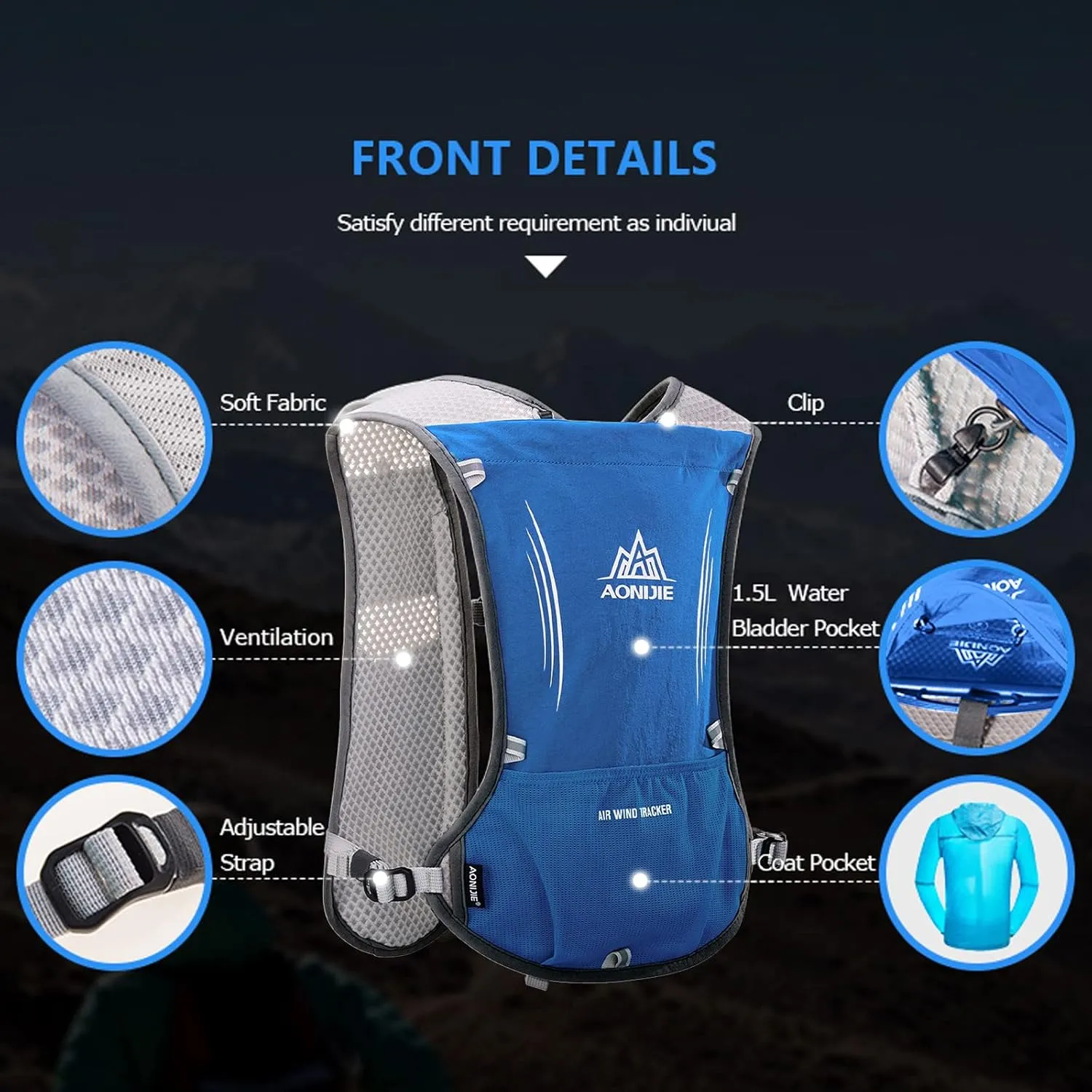 AONIJIE Hydration Backpack Running Vest, 5L Capacity, Multi-Pocket Design, Breathable and Lightweight, Pack for Outdoor Sports - Running, Cycling, Climbing and Hiking