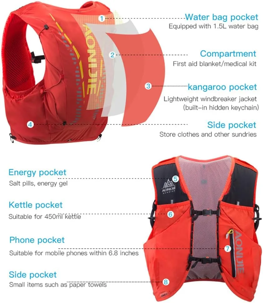 AONIJIE Running Hydration Backpack Vest 12L High Capacity Lightweight Trail Running Vest for Hiking Camping Climbing