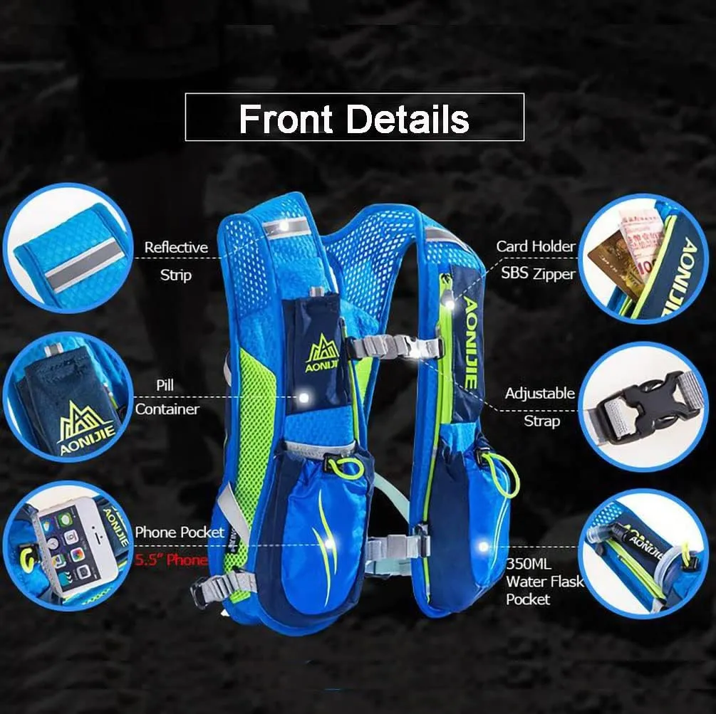 AONIJIE Running Hydration Vest Backpack 5.5L Lightweight & Breathable Water Backpack for Hiking Trail Running Cycling Race Marathon for Women Men