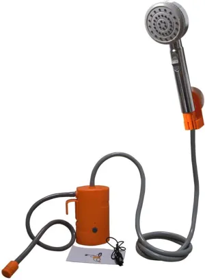 A/orange,Portable camping shower, comes with a rechargeable IPX7 electric pump, LED lighting function, hook and suction cup two fixed shower modes, suitable for camping and traveling