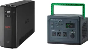APC UPS and Solar Generator Power Bundle, 1500VA UPS for the home/office; and 700W Portable Power Station for off-grid living (BX1500M, PPS730)