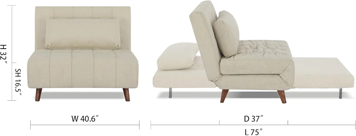 Artdeco Home 40" W Convertible Futon Chair with Matching Pillow(s) for Small Space Living Room and Apartment (Springfield, Beige)