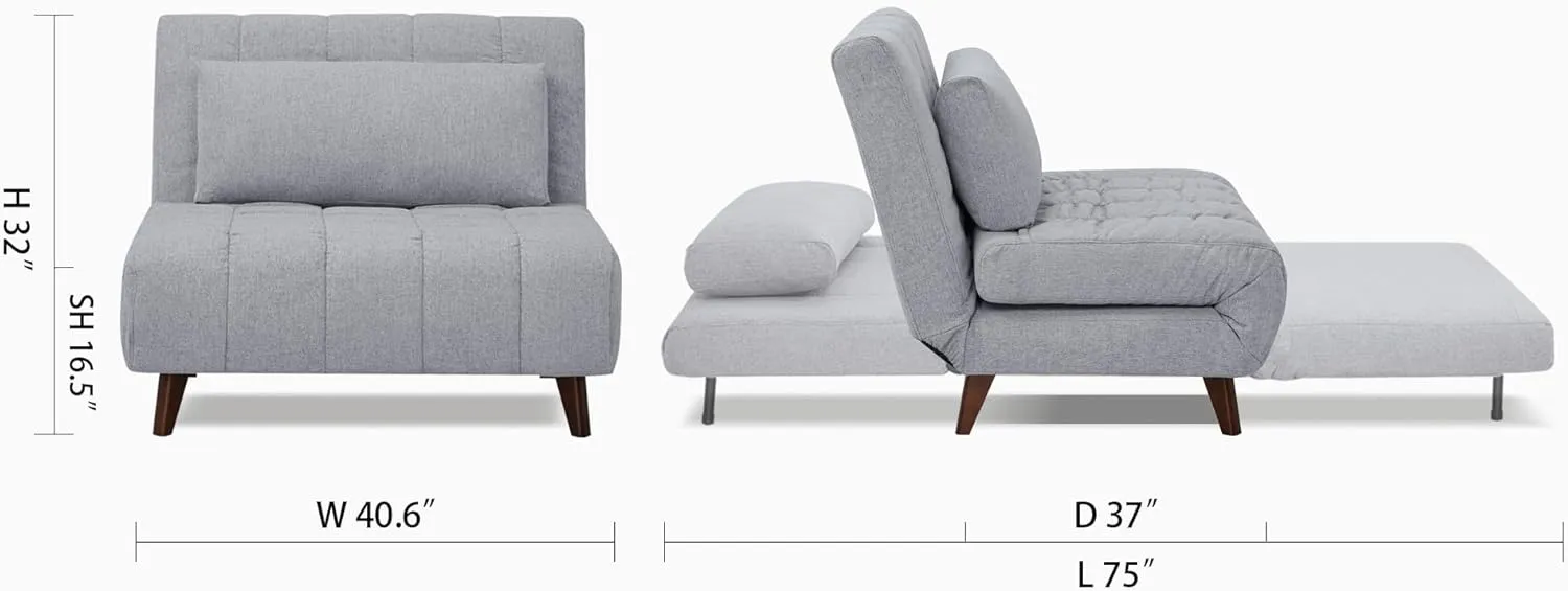 Artdeco Home 40" W Convertible Futon Chair with Matching Pillow(s) for Small Space Living Room and Apartment (Springfield, Moonlight)