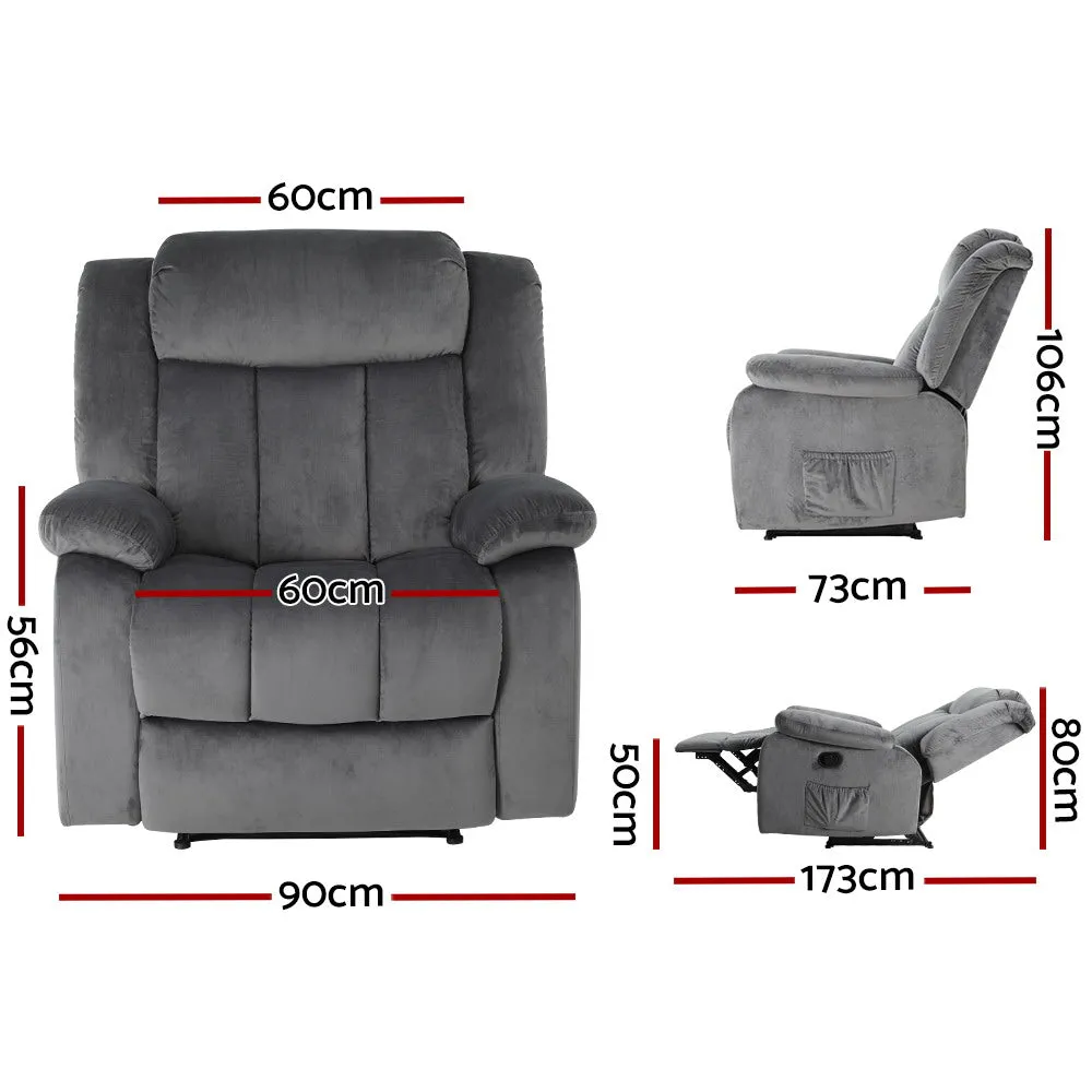 Artiss Recliner Chair Electric Massage Chair Velvet Lounge Sofa Heated Grey-QLD_Metro