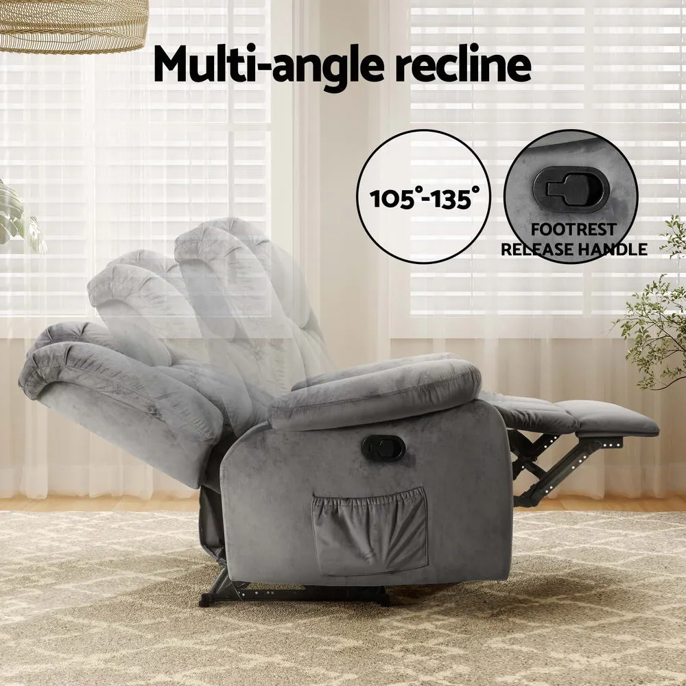 Artiss Recliner Chair Electric Massage Chair Velvet Lounge Sofa Heated Grey-QLD_Metro