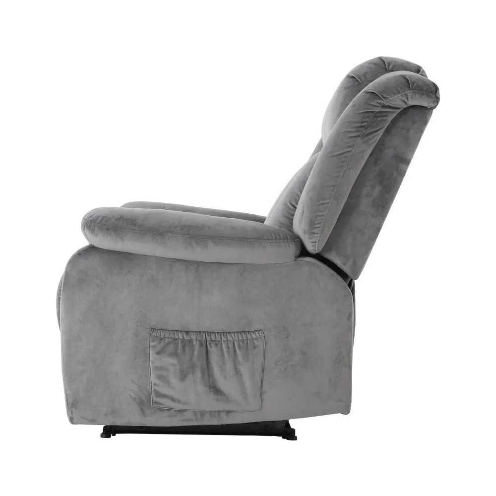 Artiss Recliner Chair Electric Massage Chair Velvet Lounge Sofa Heated Grey-QLD_Metro