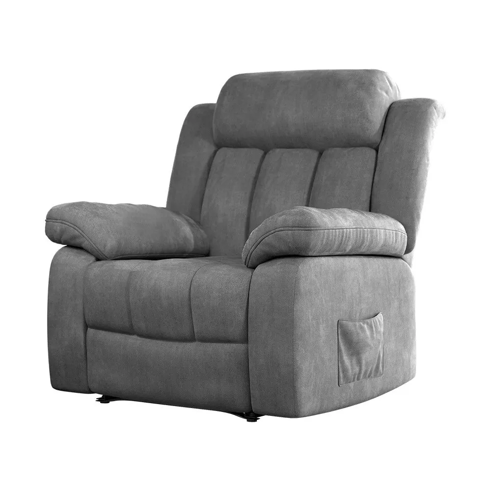 Artiss Recliner Chair Electric Massage Chair Velvet Lounge Sofa Heated Grey-QLD_Metro