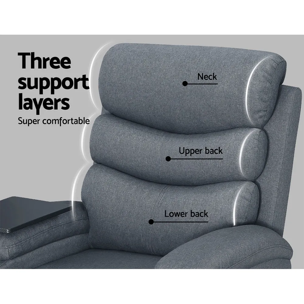 Artiss Recliner Chair Lounge Sofa Armchair Chairs Couch Fabric Grey Tray Table