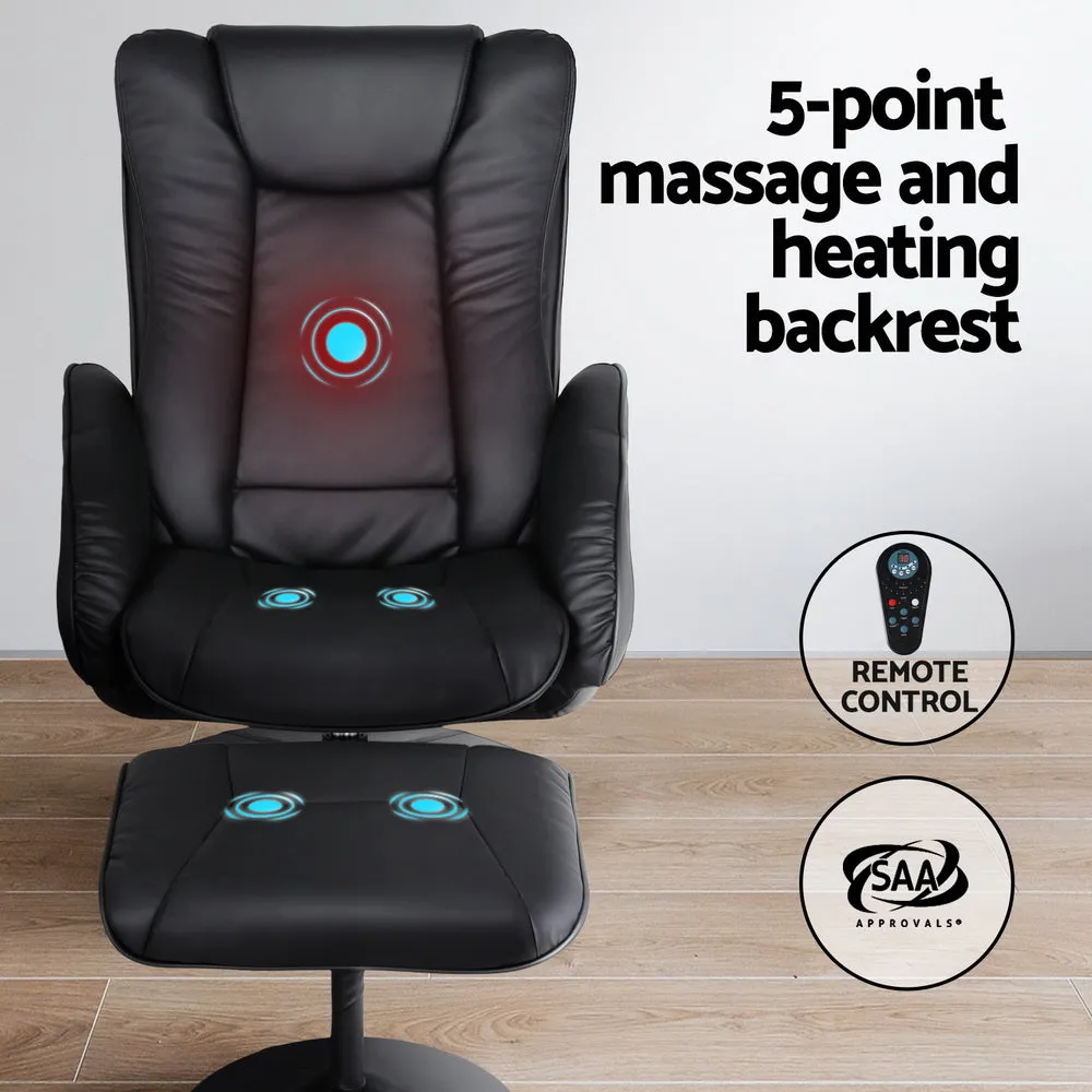 Artiss Recliner Chair Ottoman Heated Massage Black-SA_Rural