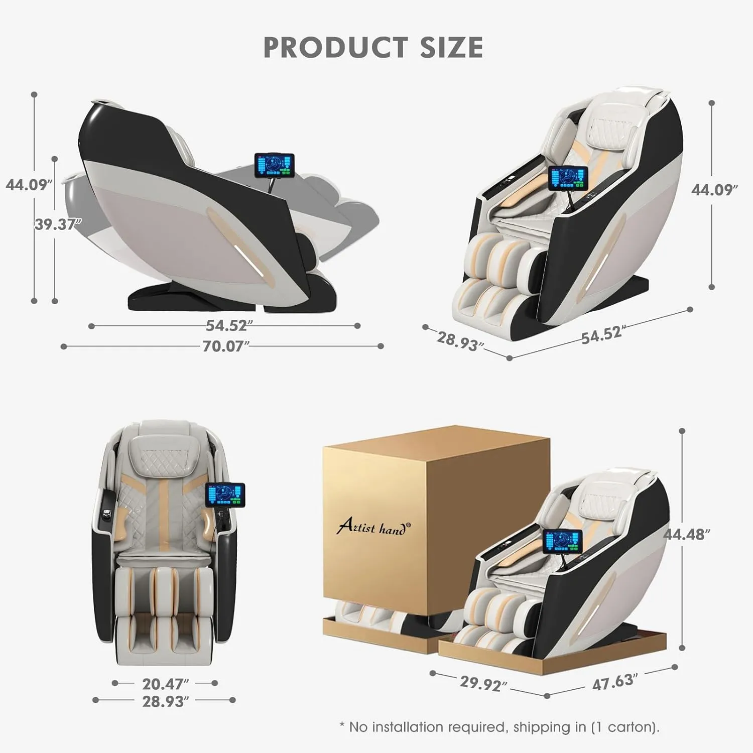 Artist hand Massage Chair Full Body, Zero Gravity Massage Chair SL-Track Massage Recliner Chair with AI Voice Control, Heating, Bluetooth Speakers, Foot Massager, Full Body Airbags (Black & White)