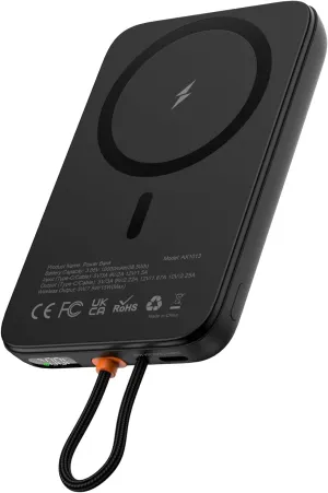 AsperX for Magsafe Battery Pack, 10000mAh Power Bank, Wireless Charging 15W Max and 22.5W Wire Charging, LCD Display, Built-in USB-C Cable Portable Charger for iPhone 16/15/14/13, Samsung etc, Black