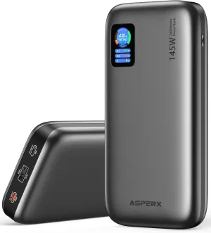 AsperX Power Bank,24,000mAh 145W Laptop Portable Charger,TFT Smart Display, PD 3.1 Fast Charging 3-Port USB C Battery Pack for MacBook,ipad,iPhone 16/15/14/13, Dell XPS, Galaxy S24, Steam Deck etc