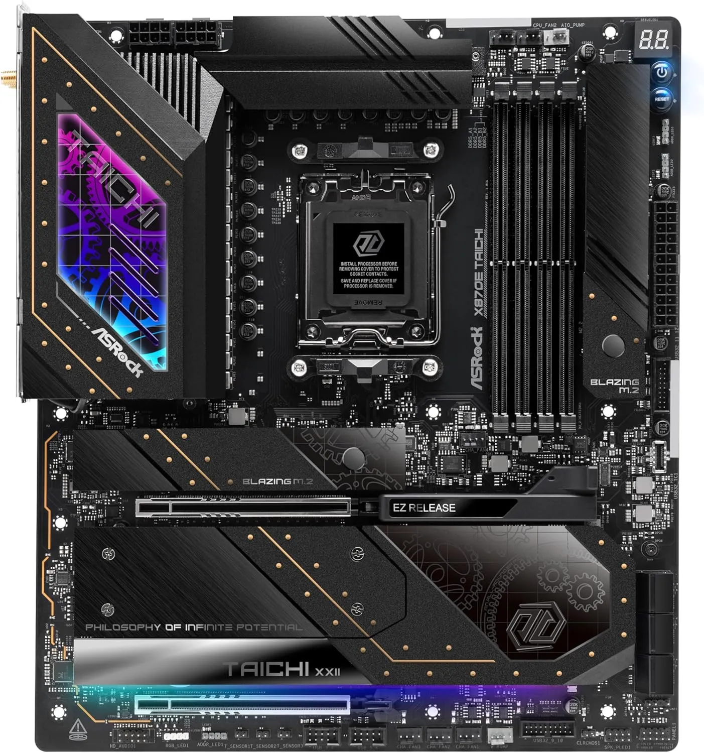 ASRock AMD X870E Taichi Ryzen Socket AM5 X870 Dual Channel DDR5 DIMMs 256 GB 8200 EATX Motherboard M.2 LED WiFi 7