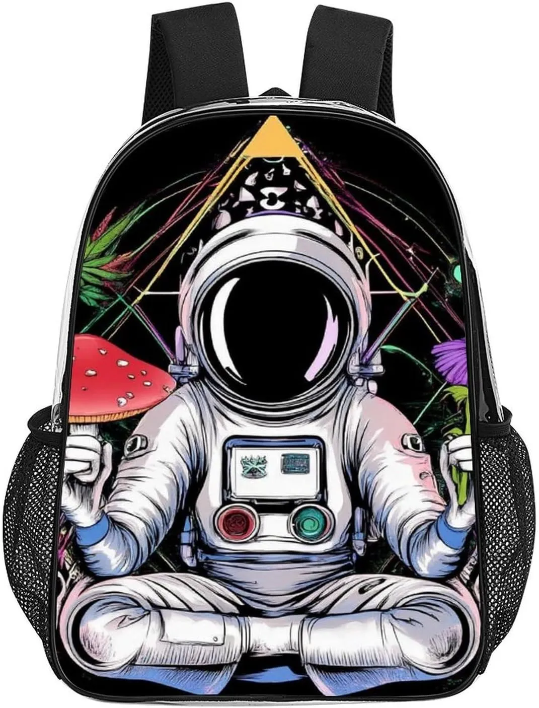Astronaut Trippy Mushroom Art Rucksacks Lightweight Multipurpose Transparent Shoulder Bag Big Capacity Traveling & Camping Backpack With Side Pockets