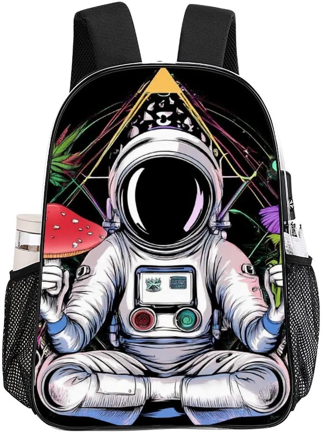 Astronaut Trippy Mushroom Art Rucksacks Lightweight Multipurpose Transparent Shoulder Bag Big Capacity Traveling & Camping Backpack With Side Pockets