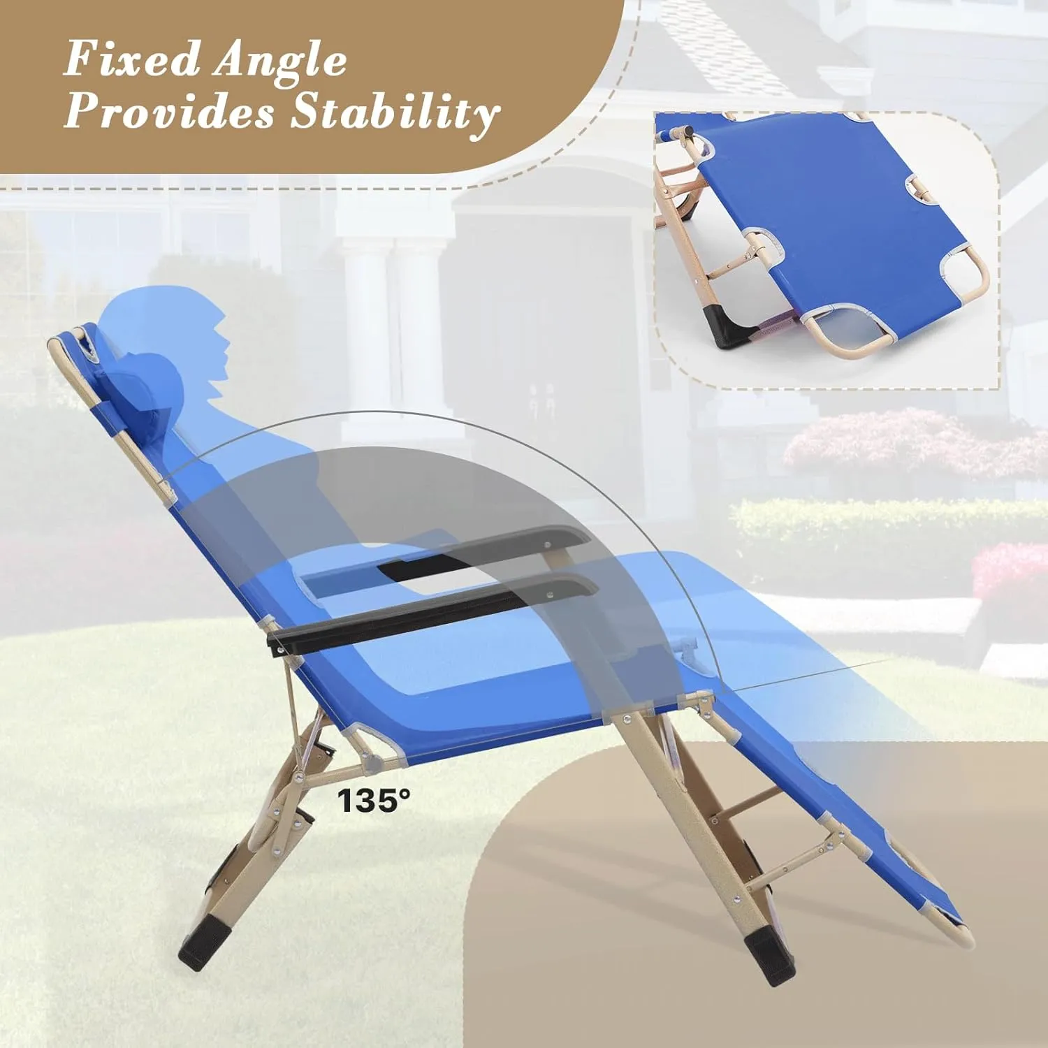 Athena Collection Zero Gravity Outdoor Lounge Chair Set of 2 with Headrest, 26" Width Reclining Pool Lounge Lawn Chairs Recliner, Outdoor Chaise for Beach Patio Backyard Outside, Blue