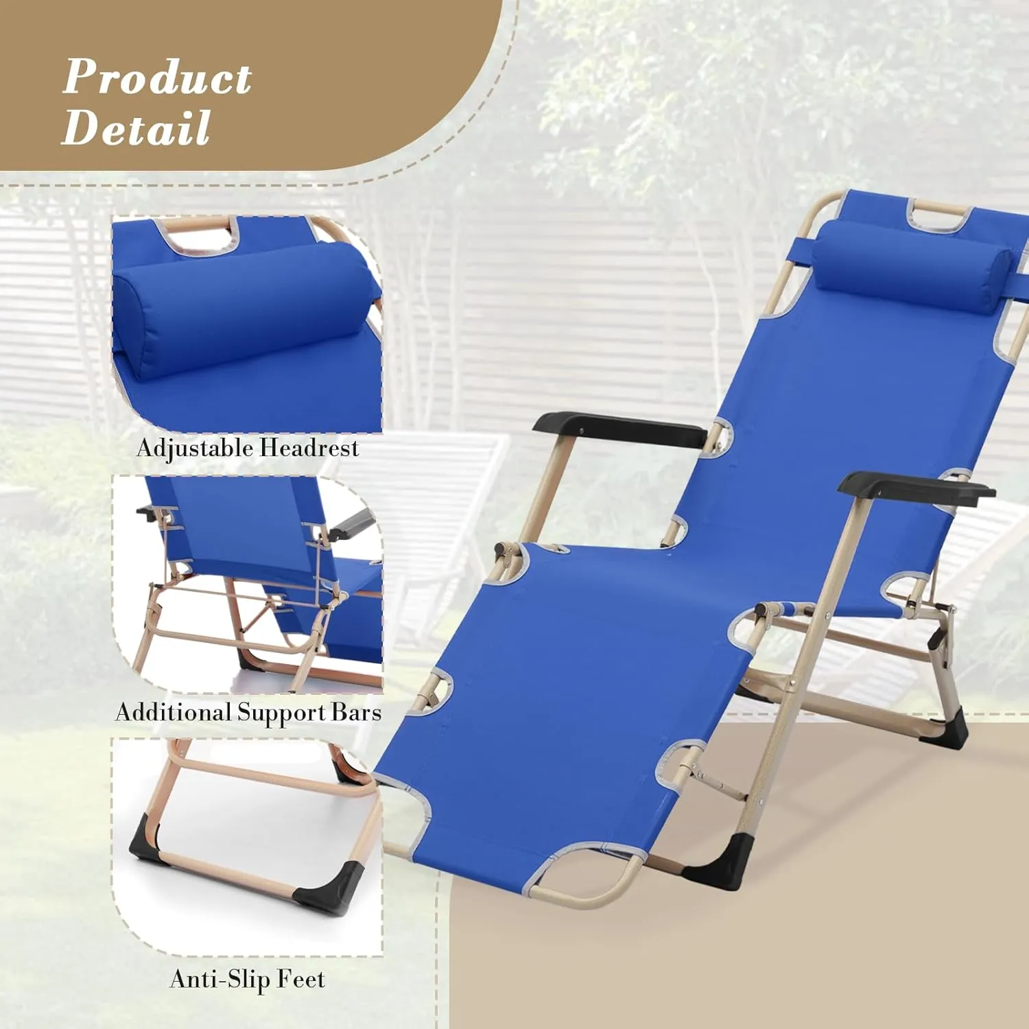 Athena Collection Zero Gravity Outdoor Lounge Chair Set of 2 with Headrest, 26" Width Reclining Pool Lounge Lawn Chairs Recliner, Outdoor Chaise for Beach Patio Backyard Outside, Blue