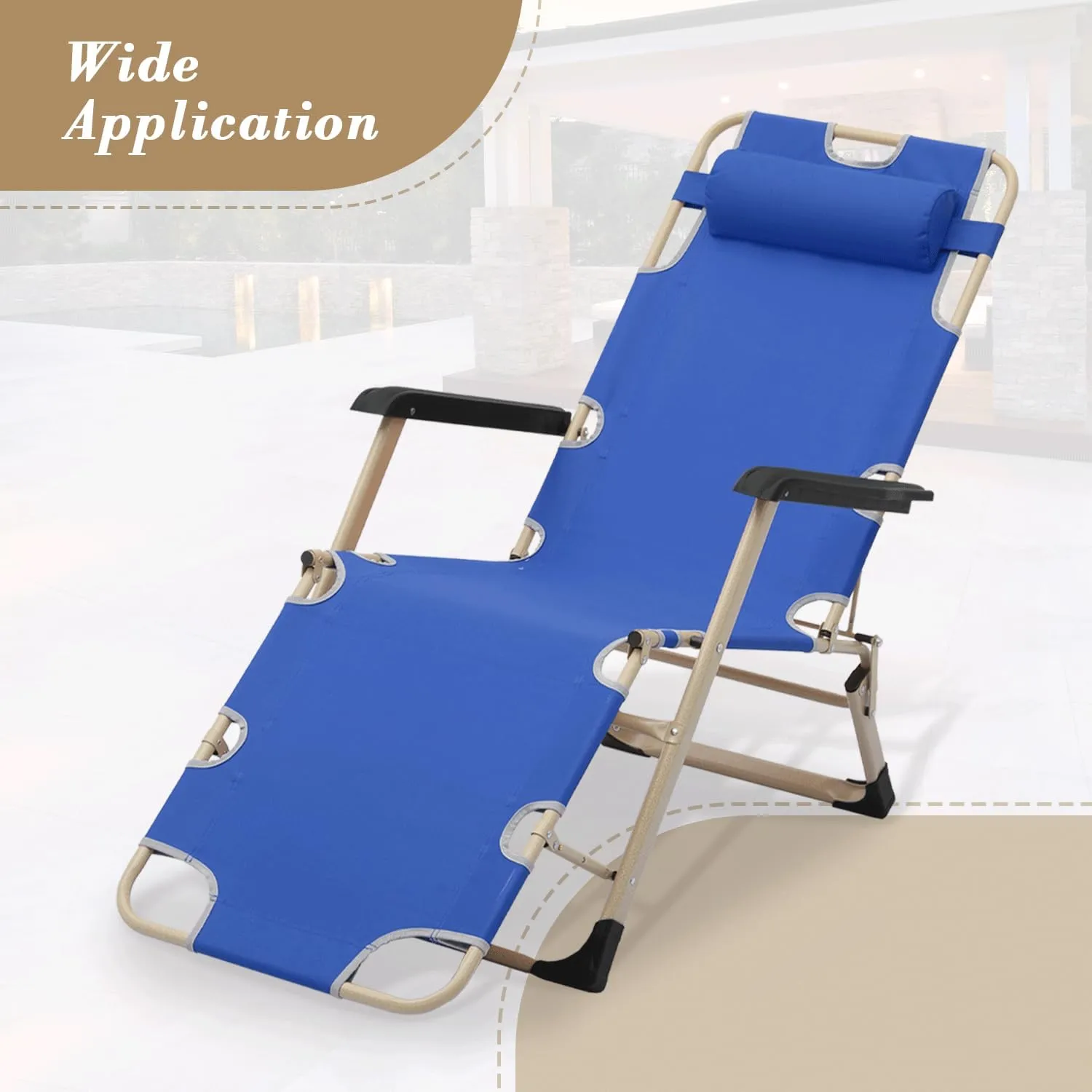 Athena Collection Zero Gravity Outdoor Lounge Chair Set of 2 with Headrest, 26" Width Reclining Pool Lounge Lawn Chairs Recliner, Outdoor Chaise for Beach Patio Backyard Outside, Blue