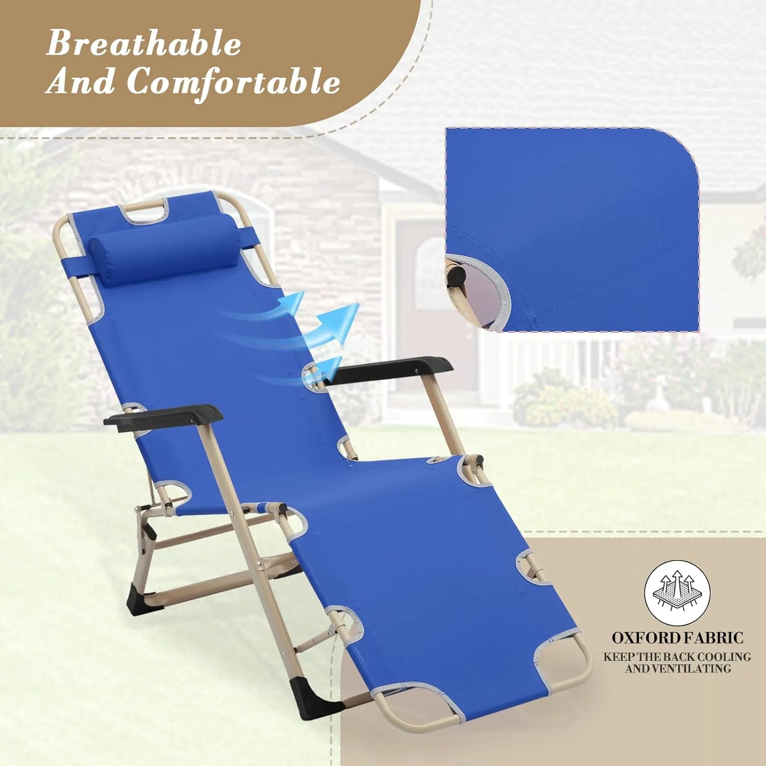 Athena Collection Zero Gravity Outdoor Lounge Chair Set of 2 with Headrest, 26" Width Reclining Pool Lounge Lawn Chairs Recliner, Outdoor Chaise for Beach Patio Backyard Outside, Blue