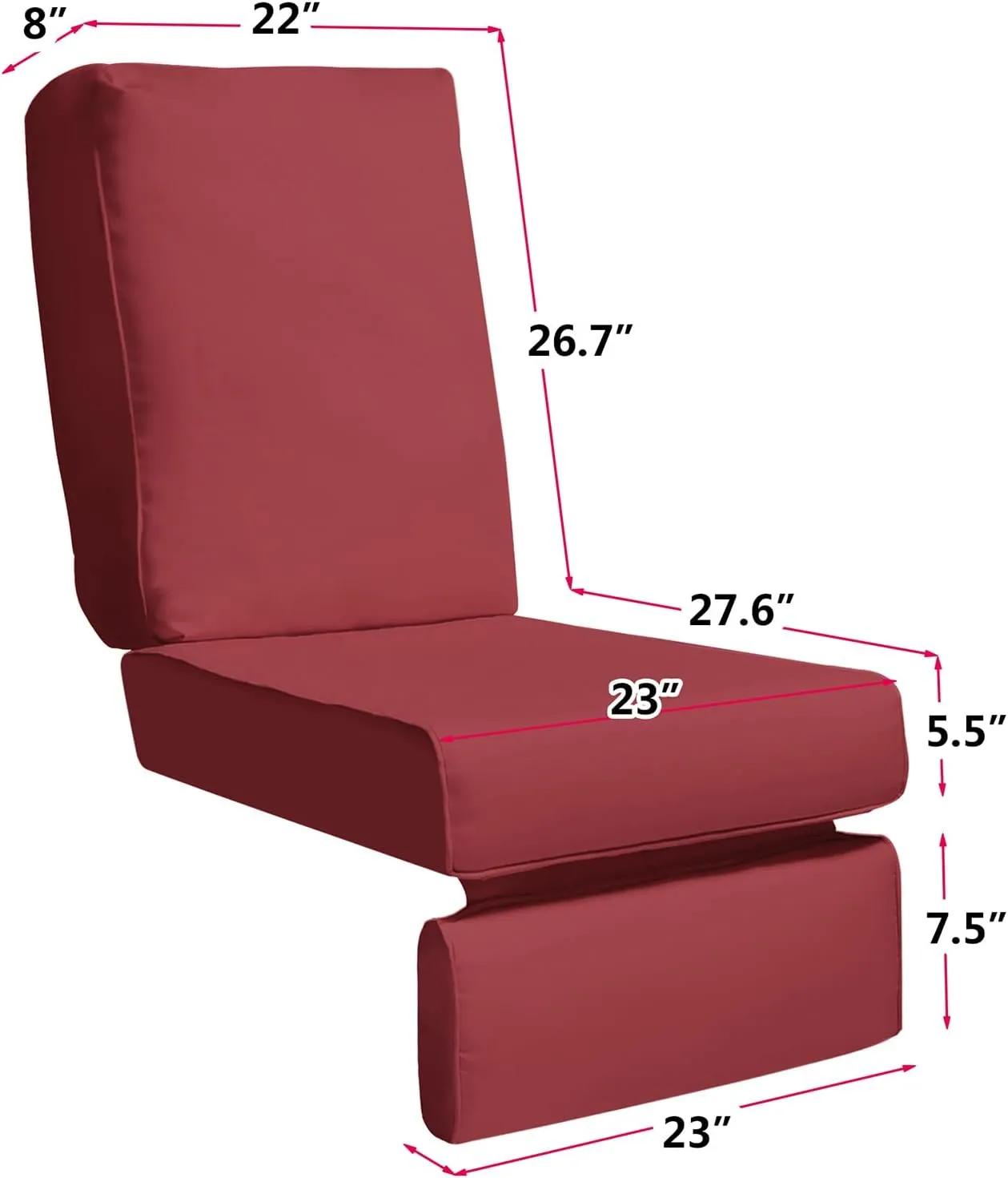 ATR ART TO REAL Indoor Outdoor Recliner Replacement Cushion, Patio Furniture Chair Sofa Washable Cushion Deep Seat, UV Protected, Fade Protected and Water Spill Repellet, Cover Can be Replaced (Red)