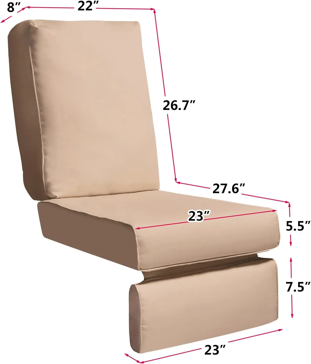 ATR ART TO REAL Indoor Outdoor Recliner Replacement Cushion, Patio Furniture Chair Sofa Washable Cushion Deep Seat, UV Protected, Fade Protected and Water Spill Repellet, Cover Can be Replaced (Sand)