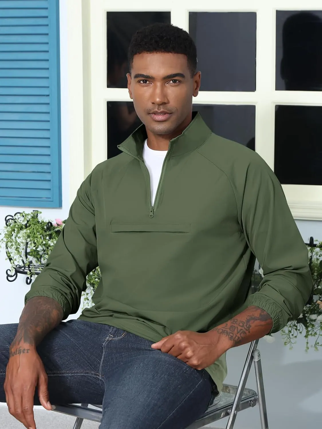 Aulemen Men's Casual Quarter Zip Pullover-Athletic Lightweight Jackets Hiking Golf for Men Mock Neck with Pockets