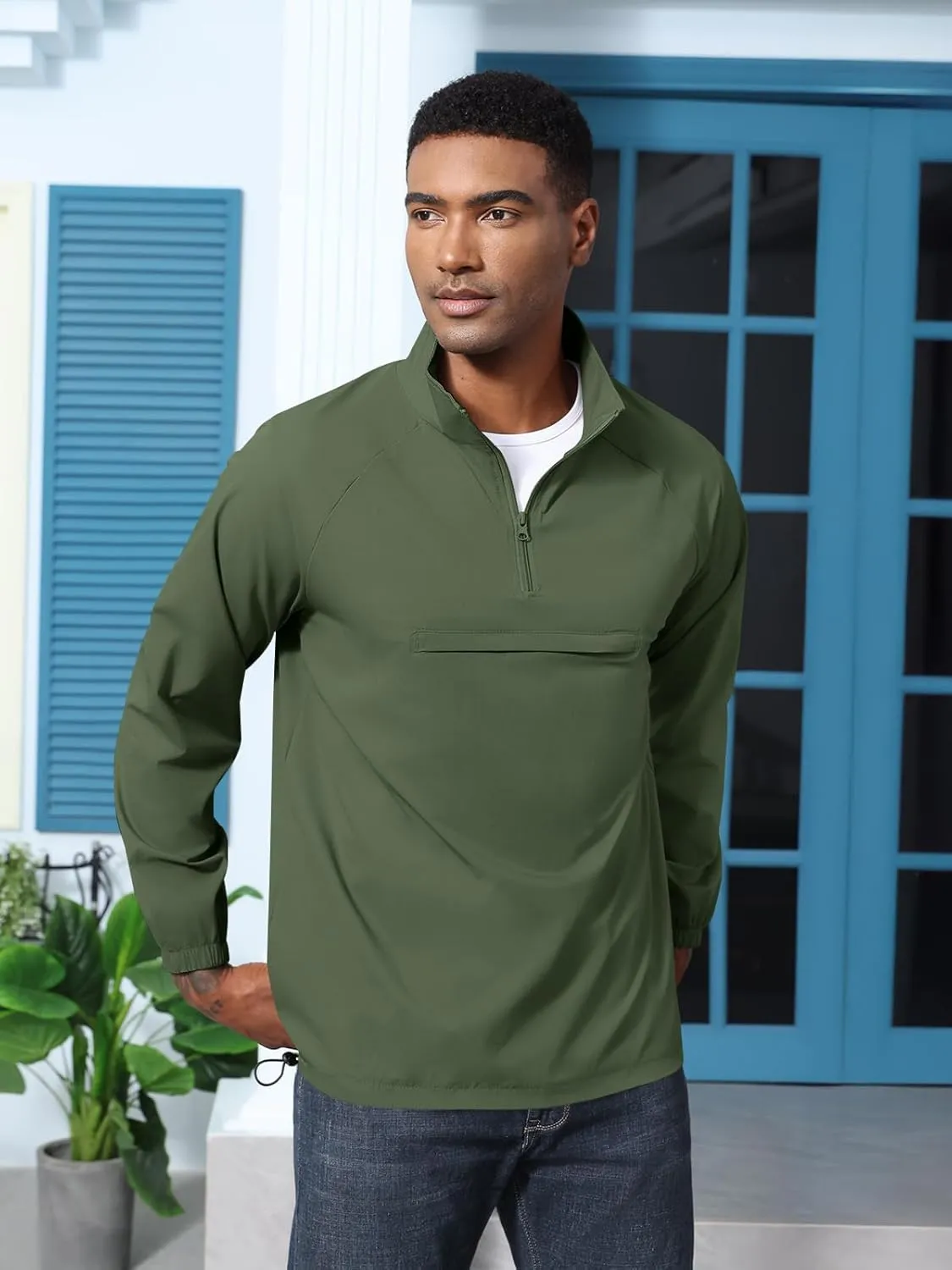 Aulemen Men's Casual Quarter Zip Pullover-Athletic Lightweight Jackets Hiking Golf for Men Mock Neck with Pockets