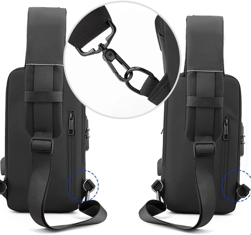 Auricz Bag,Auricz Sling Bag,Carbon Fiber Streamline USB Charging Sport Shoulder B ag for Men,Anti-Theft,Waterproof