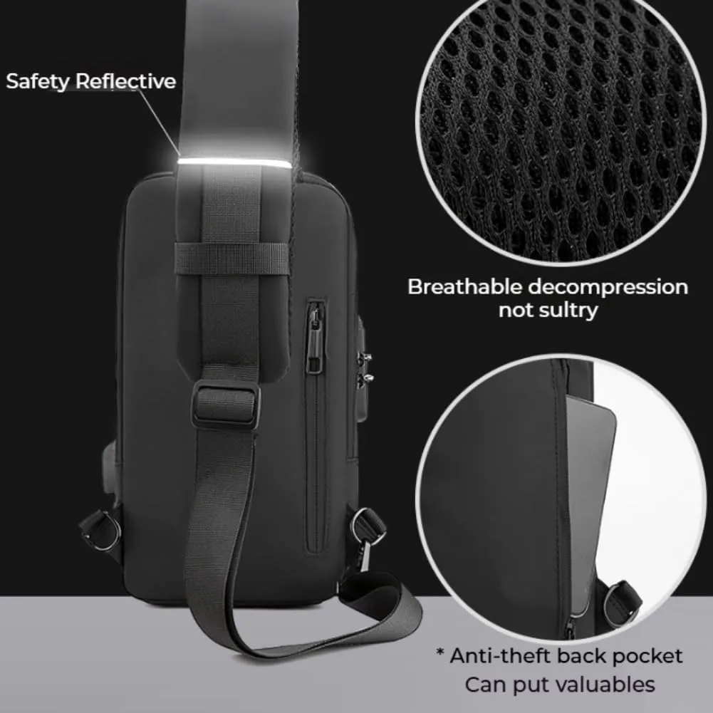 Auricz Bag,Auricz Sling Bag,Carbon Fiber Streamline USB Charging Sport Shoulder B ag for Men,Anti-Theft,Waterproof