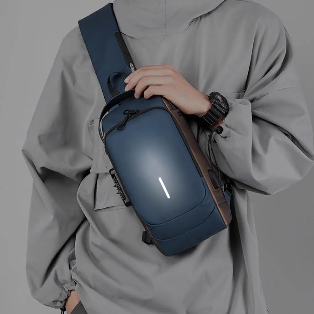 Auricz Bag,Auricz Sling Bag,Carbon Fiber Streamline USB Charging Sport Shoulder B ag for Men,Anti-Theft,Waterproof