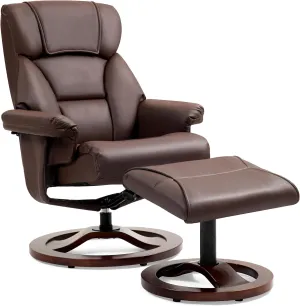 AVAWING Swivel Recliner Chair with Ottoman, Adjustable Faux Leather Lounge Chair, Reclining Chair and Ottoman with Wood Base for Living Room & Bedroom, Brown