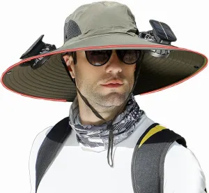 Axocet Solar Fan Hats for Men, Wide Brim Solar Fan Outdoor Fishing Hat-Solar & USB Charging,Solar Fan Hat Upf50 