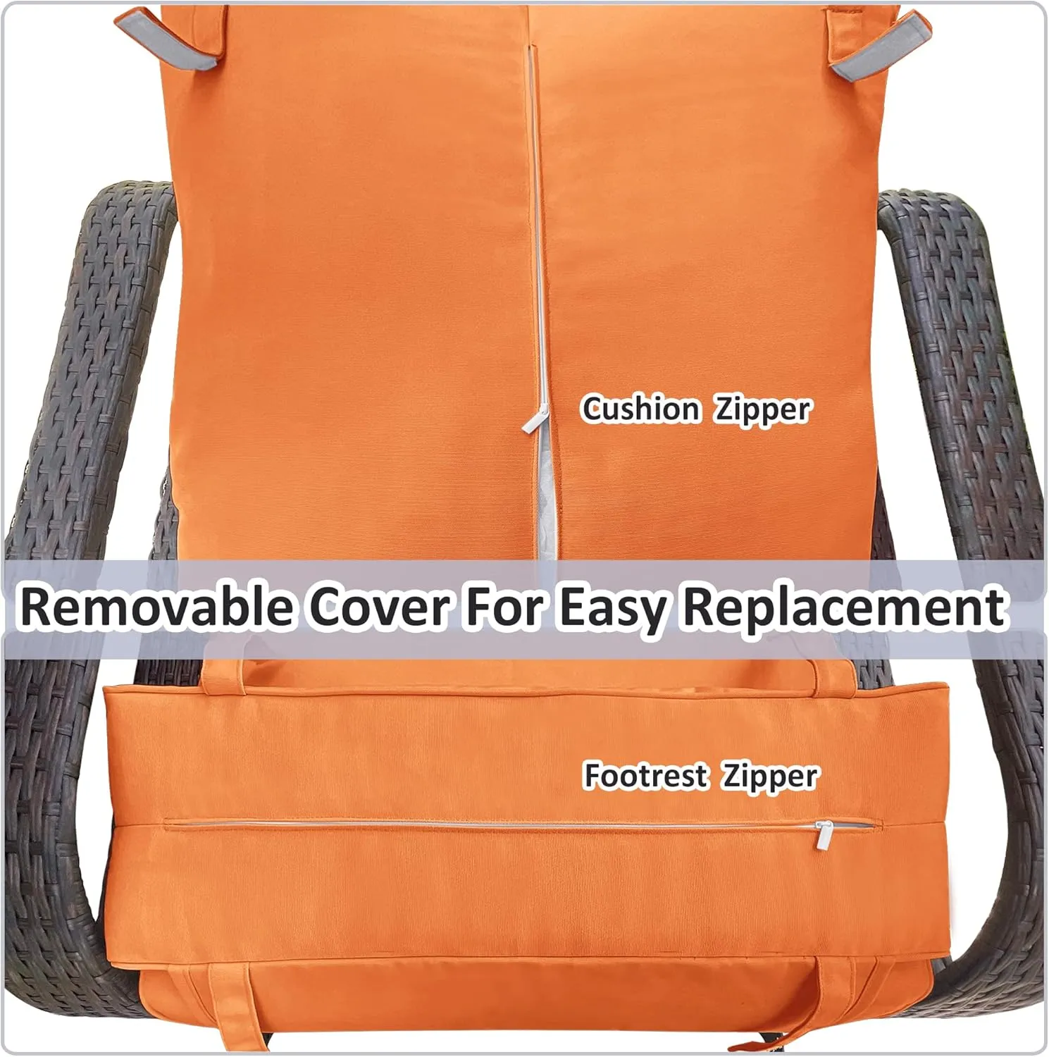 Babylon Outdoor Recliner Wicker Patio Adjustable Recliner Chair with 5.5" Thick Cushions, Rust-Resistant Aluminum Frame,All-Weather Resin Rattan, Brown& Orange