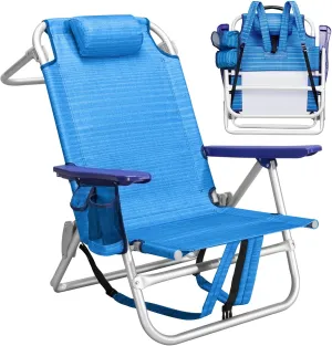 Backpack Beach Chairs for Adults - Folding Heavy Duty Camping Chair with Storage Pouch, Cup Holder & Towel Rack, Lightweight & Adjustable Lounge Chair for Outdoor,Travel (1pack / Blue)