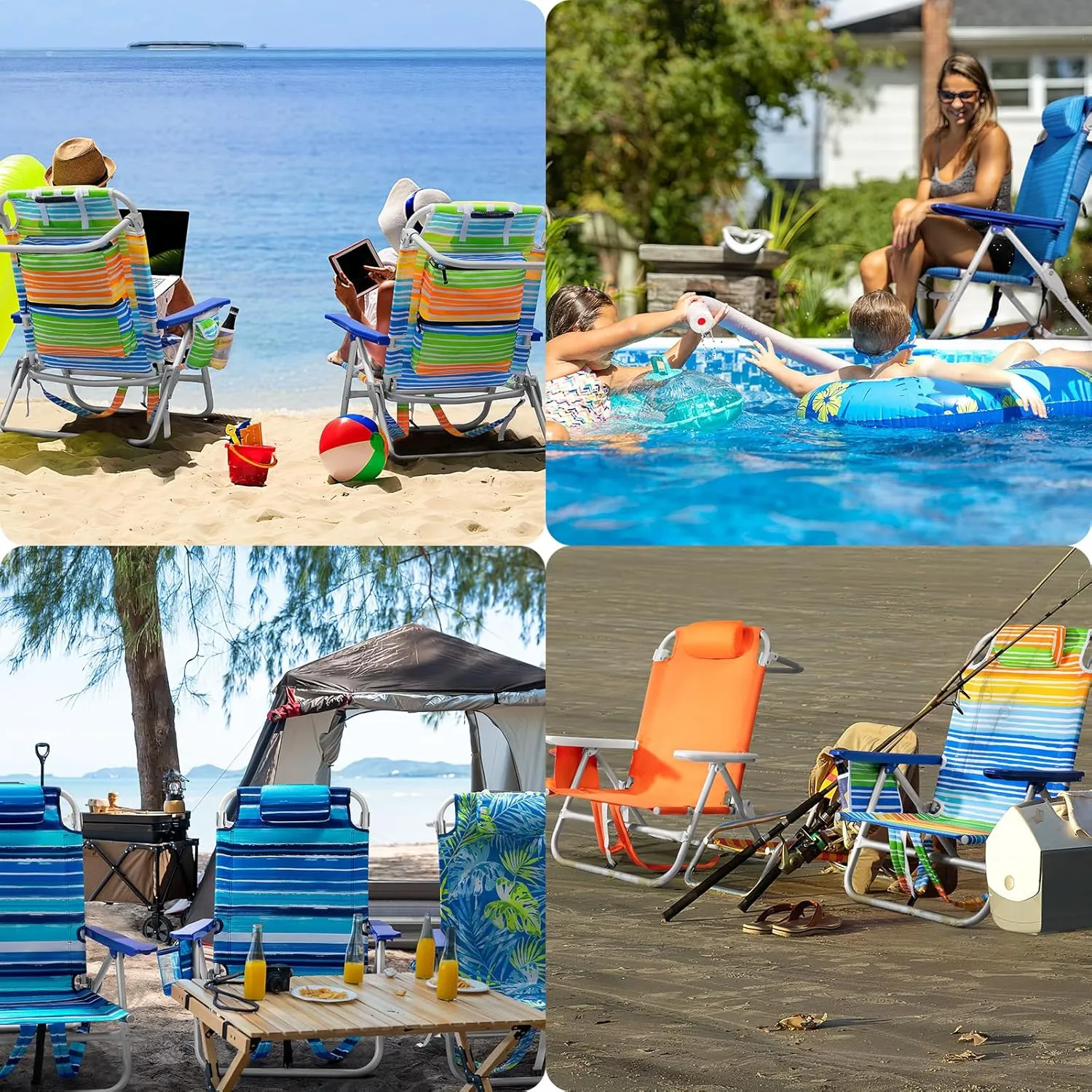 Backpack Beach Chairs for Adults - Folding Heavy Duty Camping Chair with Storage Pouch, Cup Holder & Towel Rack, Lightweight & Adjustable Lounge Chair for Outdoor,Travel (1pack / Blue)