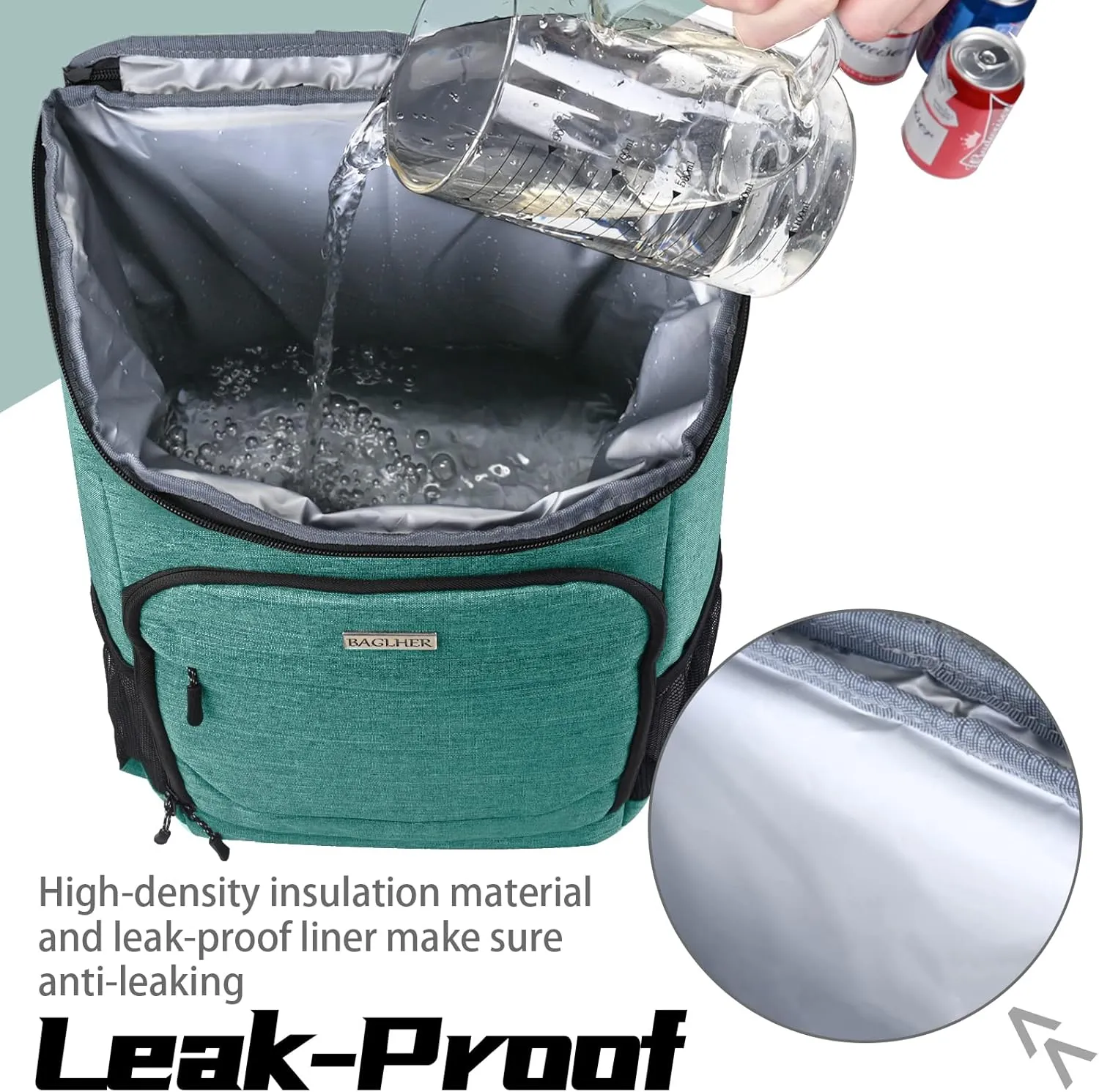 BAGLHER Lightweight Insulated Cooler Backpack - 30 Cans, Leak-Proof for Lunch, Picnic, Hiking, Camping Trips