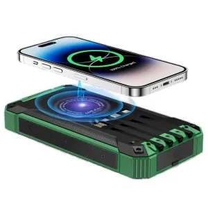 Bakeey 15W 36000Mah Solar Powered Power Bank Wireless Charger Built in 4 Cables External Battery Power Supply with 4 Inputs & 6 Outputs Fast Charging Solar Portable Charger with Dual Flashlights for Iphone Android Camping Fishing