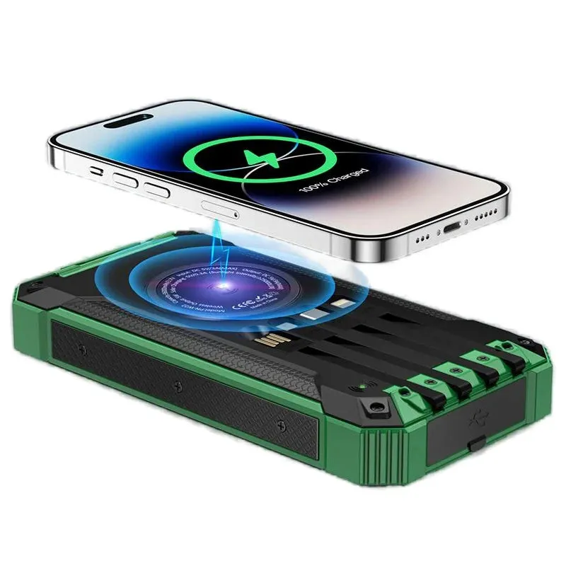 Bakeey 15W 36000Mah Solar Powered Power Bank Wireless Charger Built in 4 Cables External Battery Power Supply with 4 Inputs & 6 Outputs Fast Charging Solar Portable Charger with Dual Flashlights for Iphone Android Camping Fishing