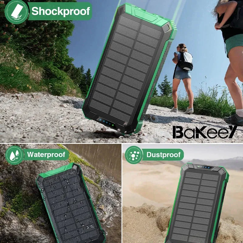 Bakeey 15W 36000Mah Solar Powered Power Bank Wireless Charger Built in 4 Cables External Battery Power Supply with 4 Inputs & 6 Outputs Fast Charging Solar Portable Charger with Dual Flashlights for Iphone Android Camping Fishing