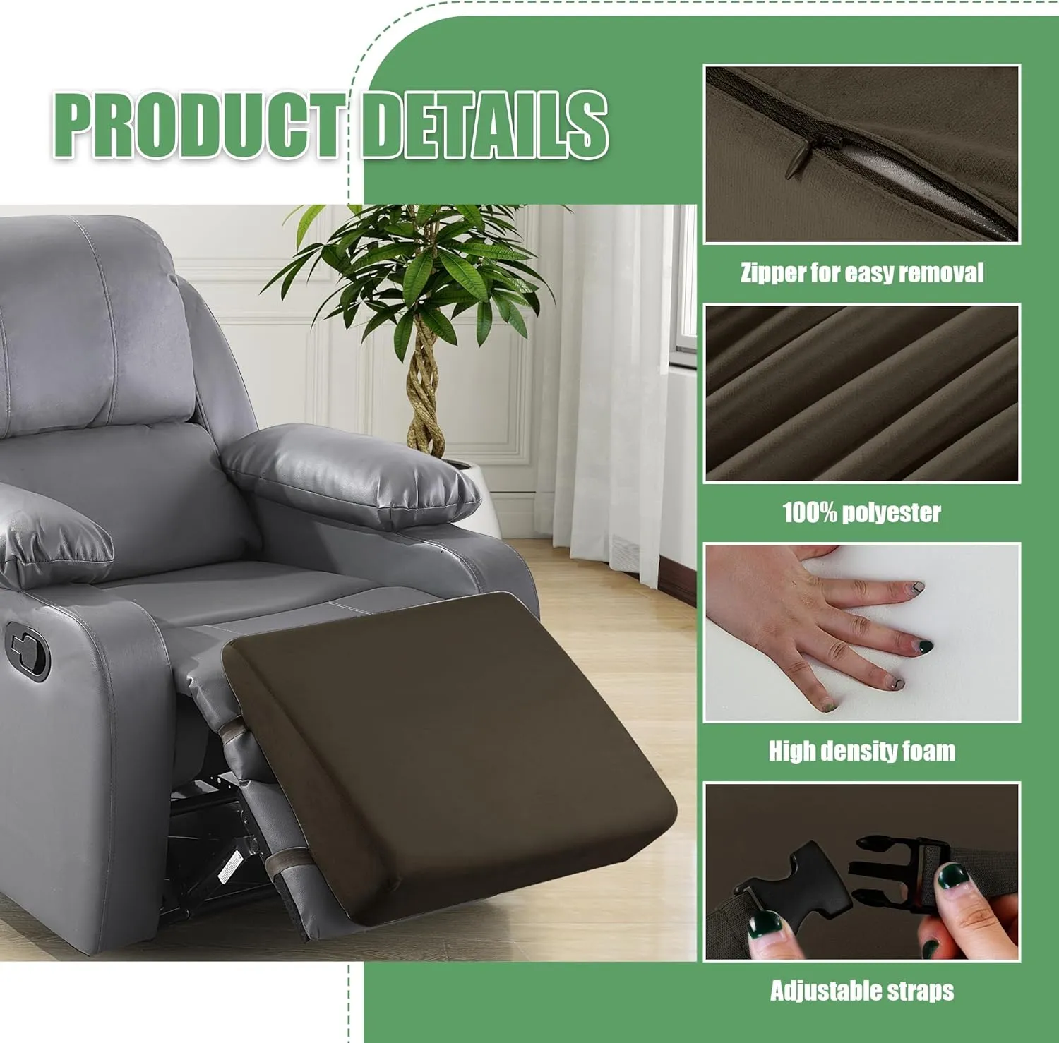 BALAPET Large Recliner Leg Pillow, Memory Foam Recliner Cushion Wedge Shape Recliner Footrest Extender,Leg、Back and Lumbar Support Pillow with Adjustable Elastic Straps(Coffee)