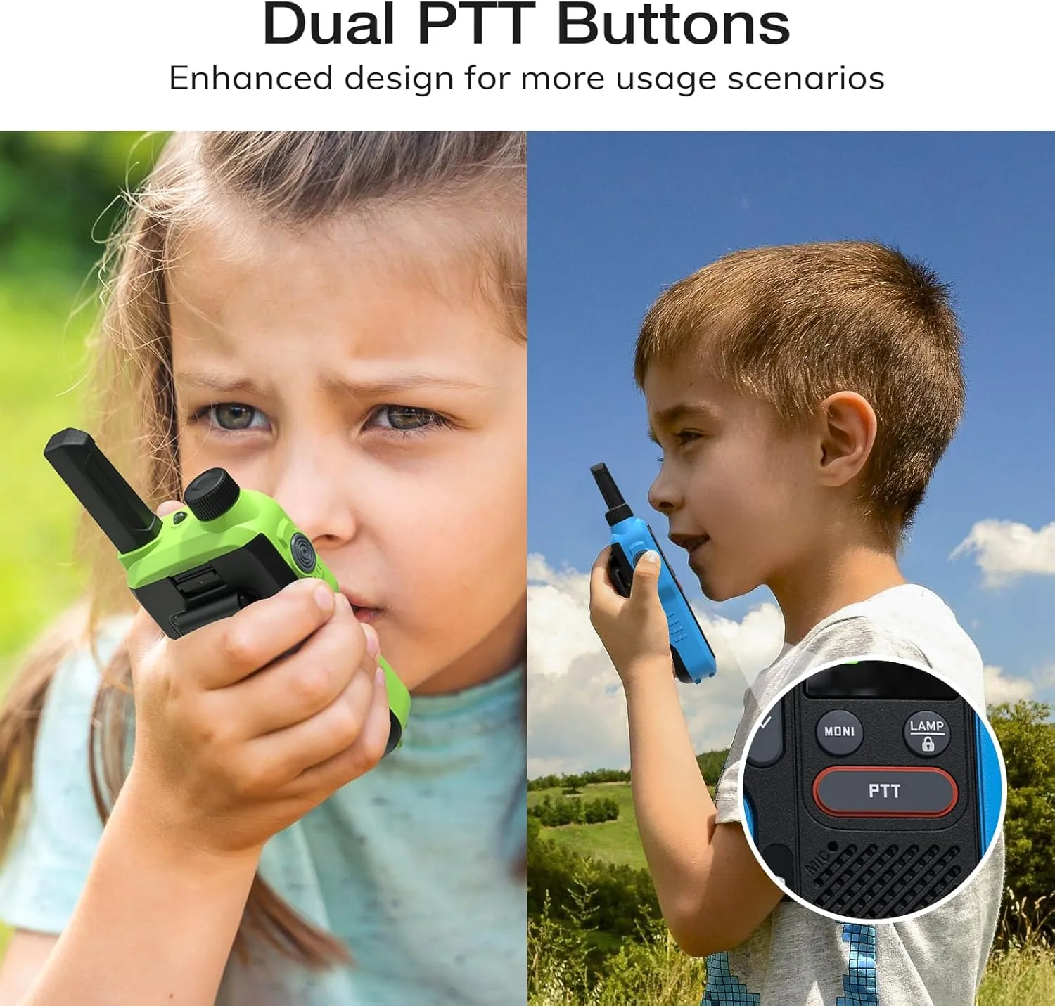 BAOFENG GT-18 Walkie Talkies for Kids Adult, License Free Long Range Rechargeable FRS Two Way Radio,1500mAh Battery, 22 Channels with NOAA, Scan for Camping Hiking Family, 3 Pack (Yellow, Green, Blue)