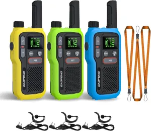BAOFENG GT-18 Walkie Talkies for Kids Adult, License Free Long Range Rechargeable FRS Two Way Radio,1500mAh Battery, 22 Channels with NOAA, Scan for Camping Hiking Family, 3 Pack (Yellow, Green, Blue)