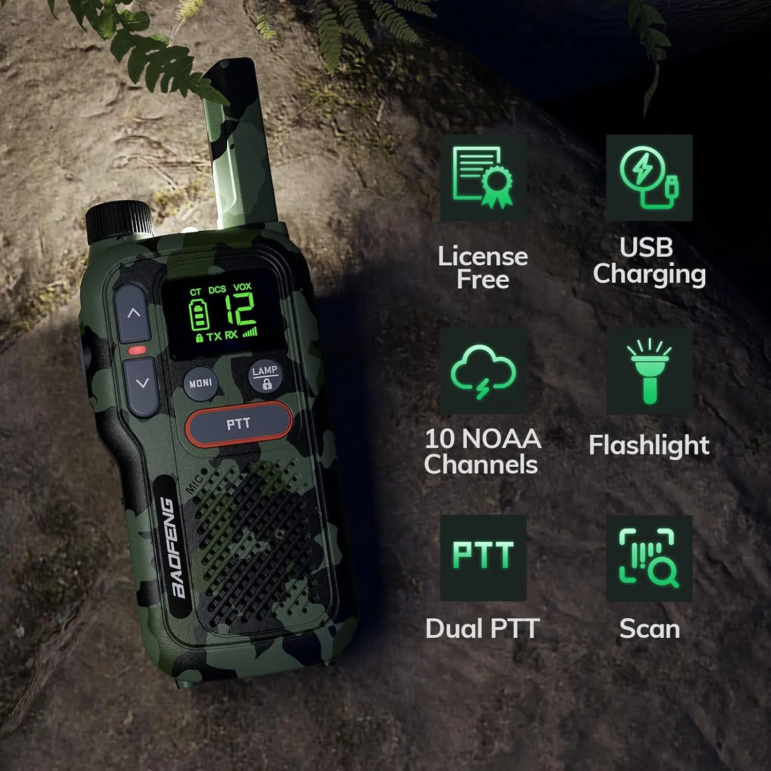 BAOFENG GT-18 Walkie Talkies for Kids Adult, License Free Long Range Rechargeable FRS Two Way Radio,1500mAh Battery, 22 Channels with NOAA, Scan for Camping Hiking Family, 3 Pack