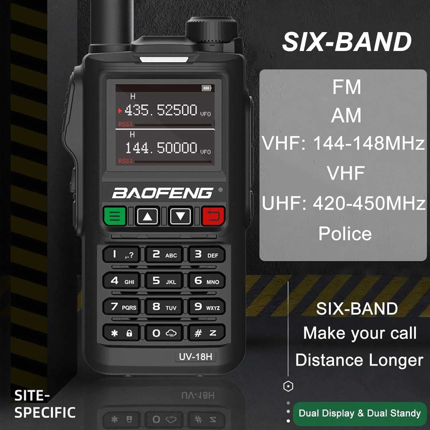 BAOFENG UV-18H 6 Band Ham Radio GPS NOAA USB-C Charging Two Way Radio Long Range 5W Max Wireless Copy Frequency Walkie Talkie 1.77in LCD Screen with Headset 771 Antenna