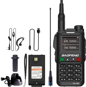 BAOFENG UV-18H 6 Band Ham Radio GPS NOAA USB-C Charging Two Way Radio Long Range 5W Max Wireless Copy Frequency Walkie Talkie 1.77in LCD Screen with Headset 771 Antenna